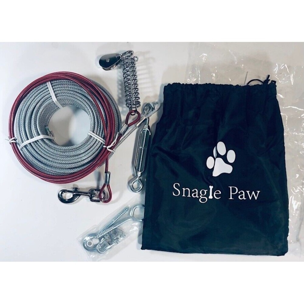 Snagle Paw  Dog tie Yard or Camping -100 foot Tie-Down Cable w/hardware New inPk